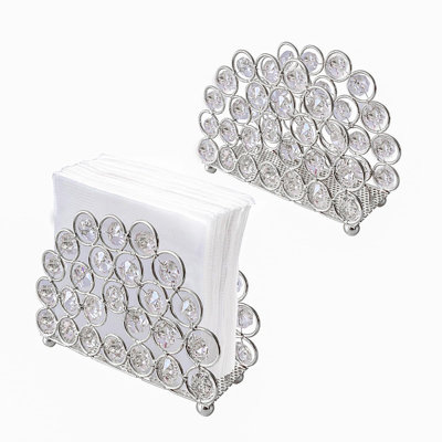 Ensemble de 2 porte-serviettes de table pour serviettes de table, distributeur de papier hygiénique moderne en perles de cristal (argent)