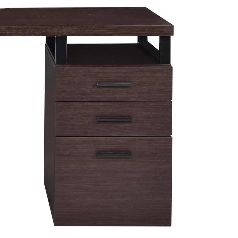 Solid Wood Top Metal Base Computer Desk, Dark Oak