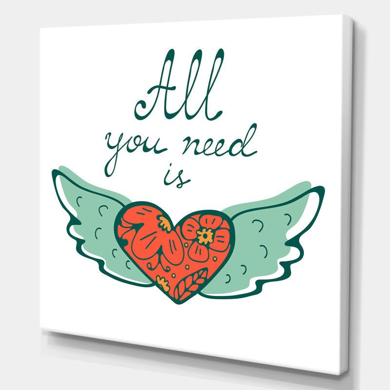 «All You Need Is Love Winged Heart», reproduction d'impression sur toile, H 30 po x l 30 po x P 1 po, Toile tendue