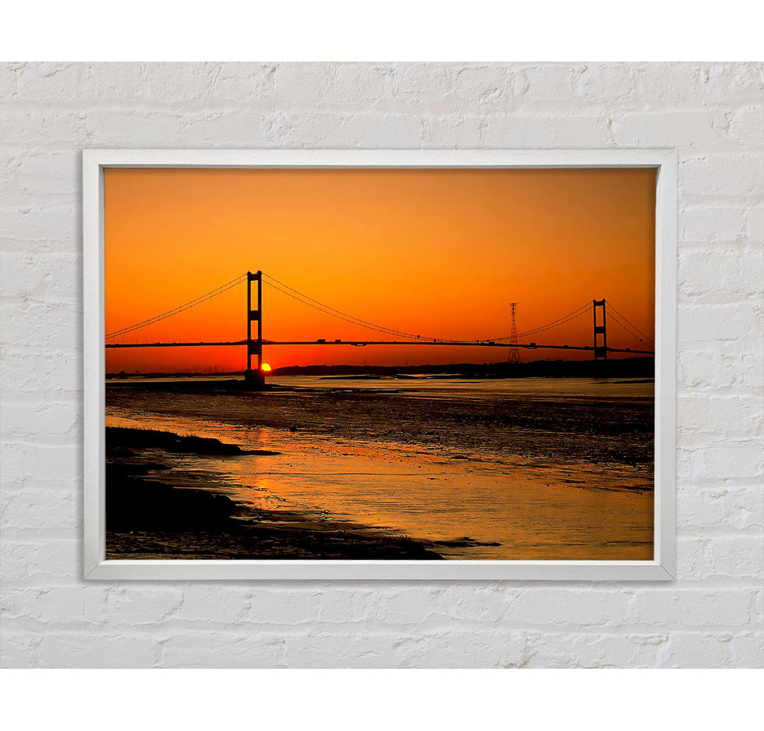 Brücke in der Ferne Orange Sonnenuntergang - Einzelbildrahmen Kunstdrucke auf Leinwand