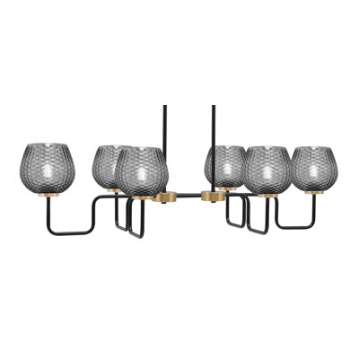 Amarmula 6 Light Island Light, Matte Black & New Age Brass Finish, 6" Smoke Textured Glass