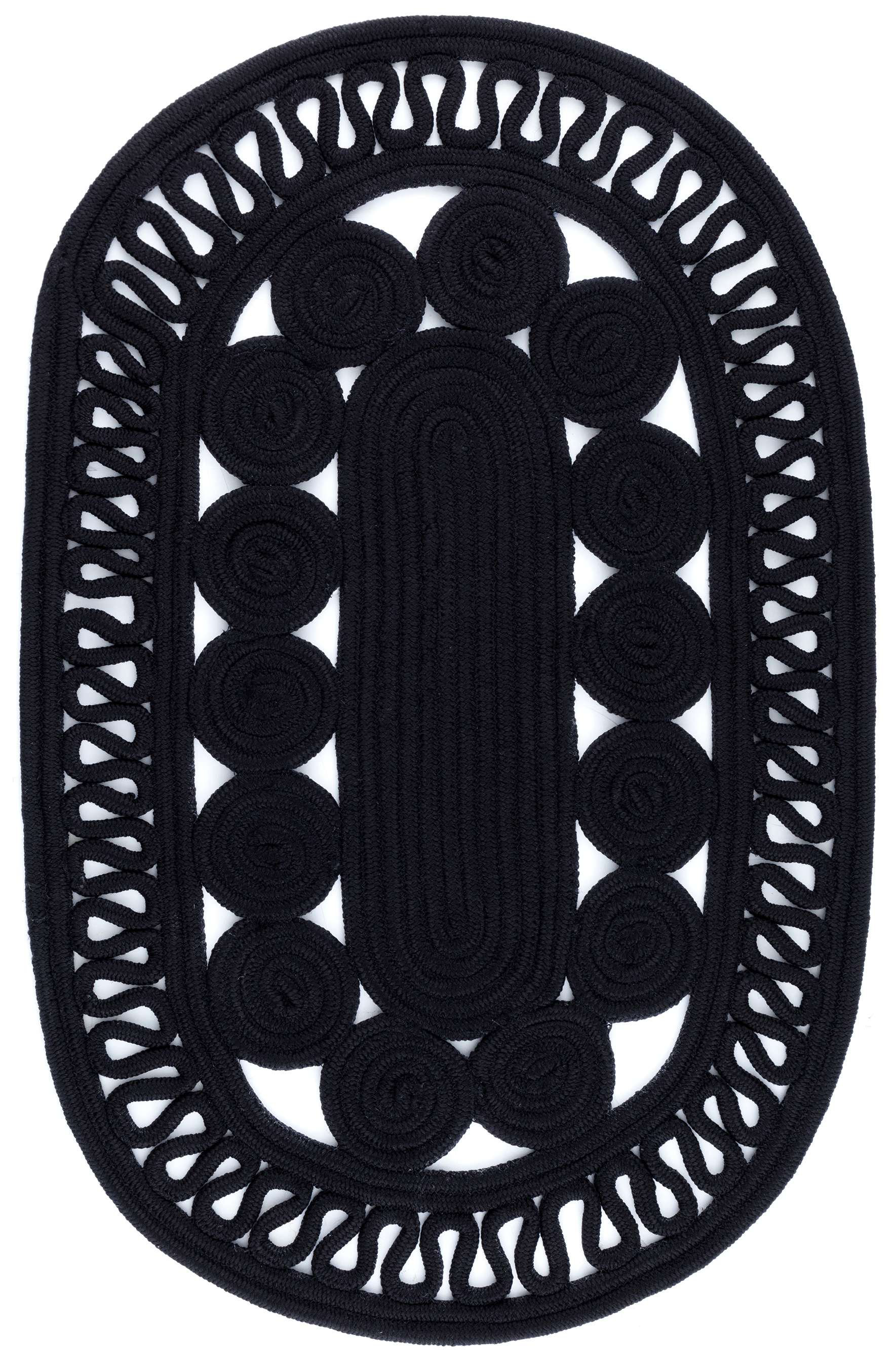 Dash & Albert - 8' Round - Bowline Black Handwoven Indoor/Outdoor Round Rug