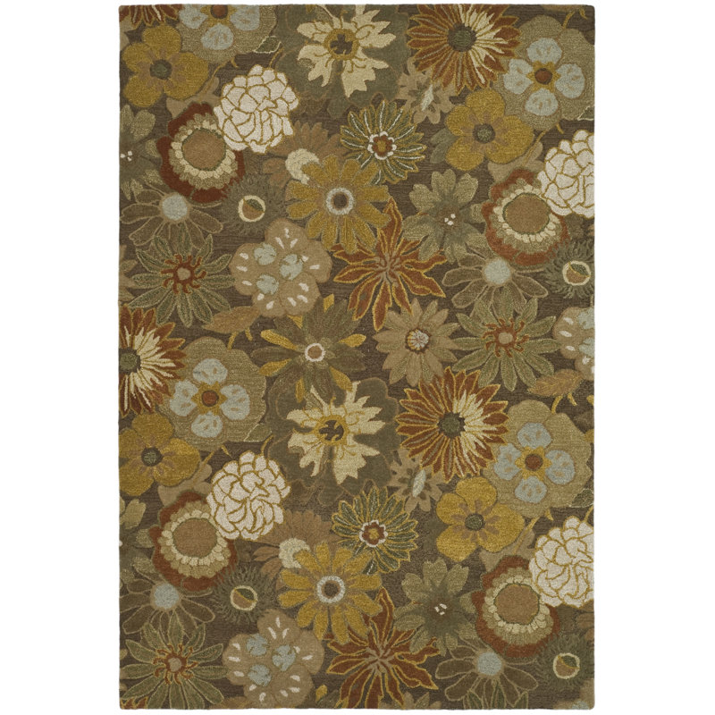 Tapis floral en laine et viscose touffeté à la main Soho, Rectangle 2 pi x 3 pi