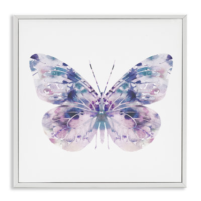 Delicate Purple Butterfly Wings Pebbled Watercolor Effect by Leah Straatsma - Painting