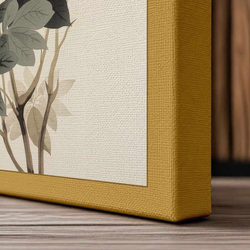 Flowering Branch Japandi - Wrapped Canvas, 30x20 - 76.2 x 50.8 cm, Ochre Border