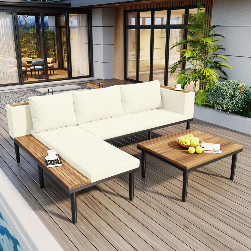 Ensemble de meubles de patio de luxe avec coussins amovibles et table basse, Beige