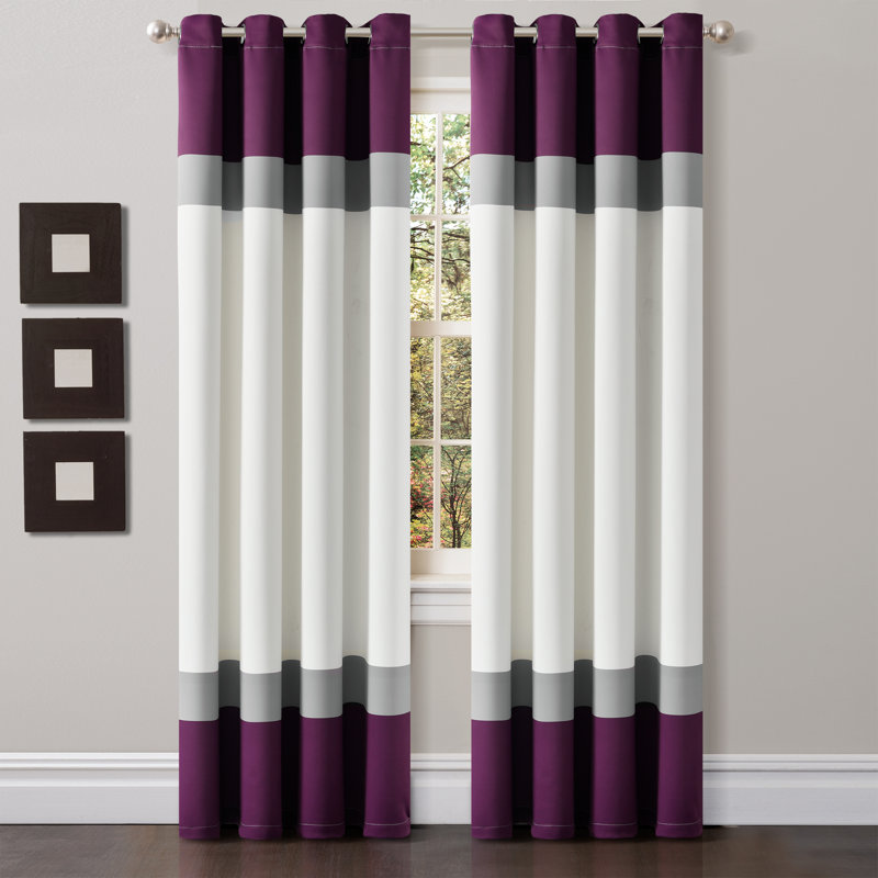 Alexander Color Block Room Darkening Curtain Pair, Purple