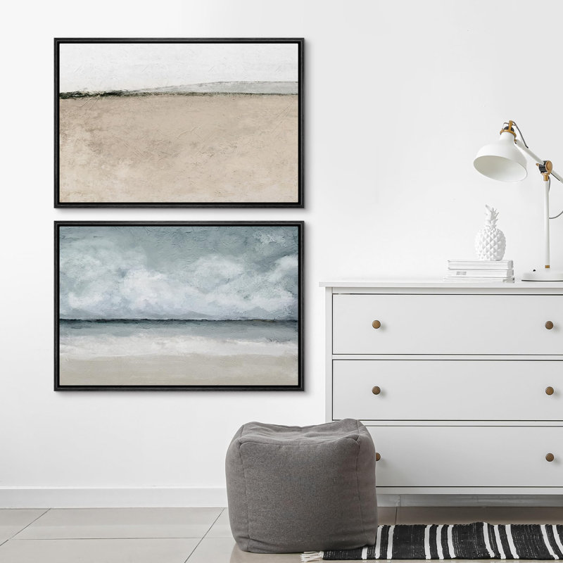 Minimal Landscape Mute Coastal Beach Ocean Abstract Seascape Illustration 2 - Pièces, Cadre noir, H 24 po x l 36 po