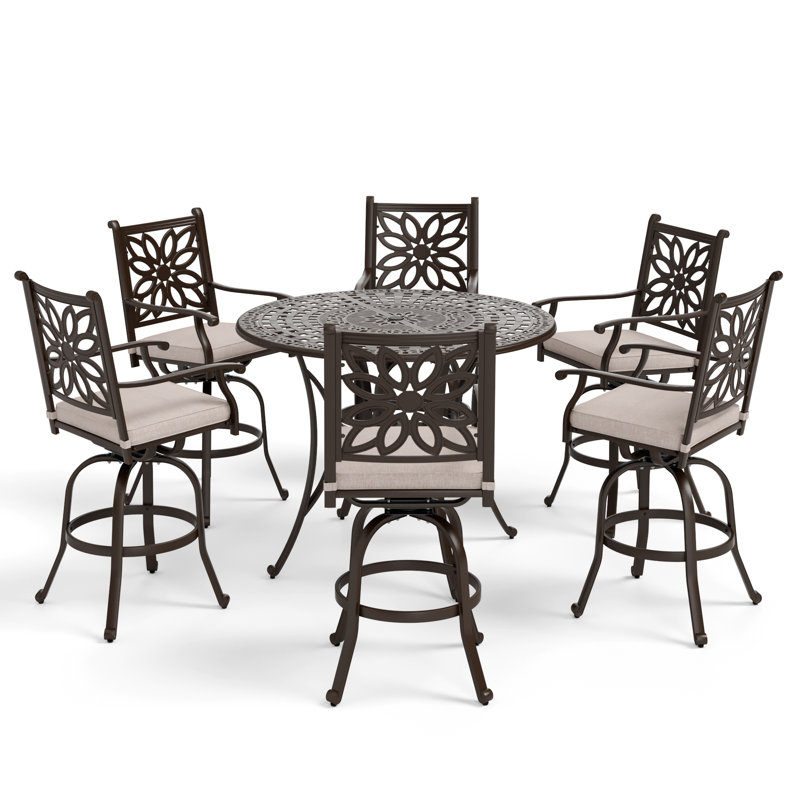 Alexamarie 6 - Person Patio Dining Set with Round Table , Cushions Included