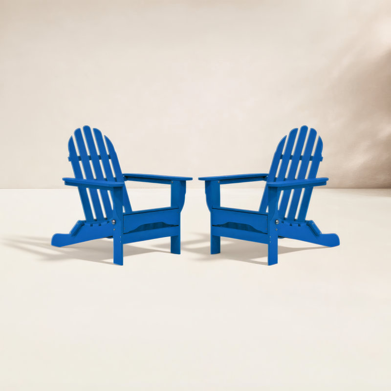 Leighton Foldable Outdoor Adirondack Set, Royal Blue