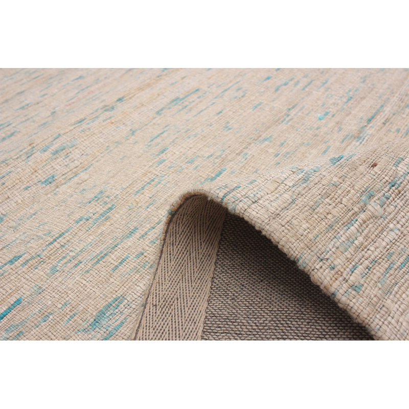Tapis ivoire / bleu tissé à plat à la main Stempley