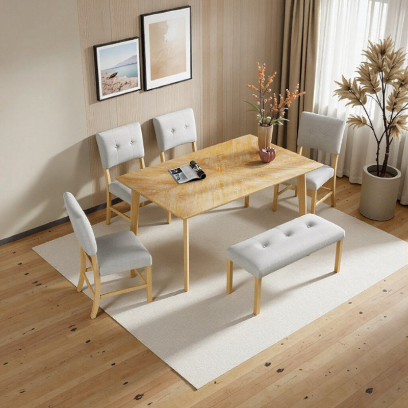 Table de salle à manger 6 places avec pieds en bois d'hévéa Retro, Bois naturel