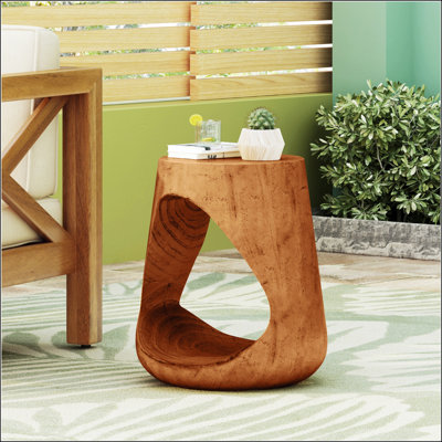MGO Hollow Side Table With Wood-Like Texture,  Stable And Versatile For Indoor And Outdoor Use