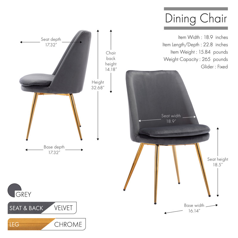 Chaise d'appoint rembourrée en velours Hadleigh, gris