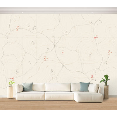 Wall Mural Peel and Stick Wallpaper Vintage Detailed Contour Topographic Map Self-Adhesive Removable Contact Paper Wall Decor for Living Room Bedroom 100"H x 144"W
