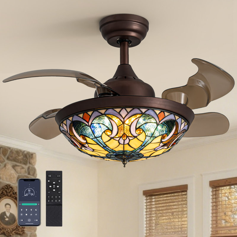 Ventilateur de plafond rétractable en verre 36 po Tiffany