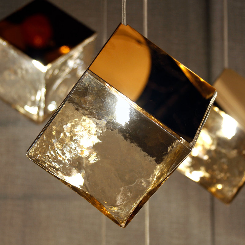 Luminaire suspendu grappe 9 lumières Aliannie, Or français, Doré transparent