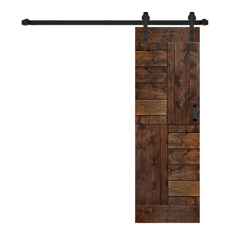 Dark Walnut Paneled Pine Wood Sliding Barn Door with Track Kit