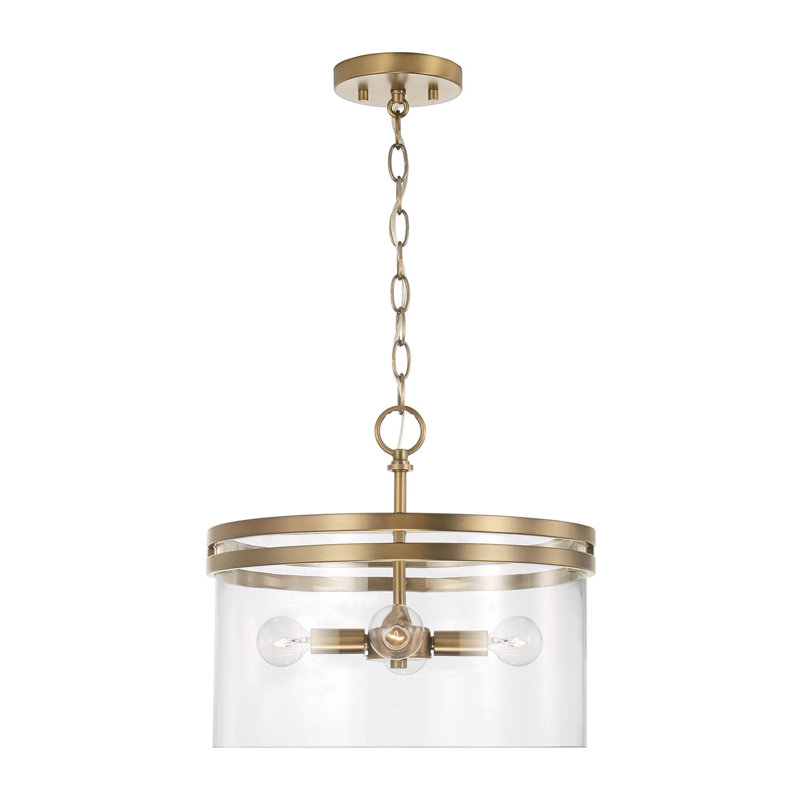 4 - Light Drum Pendant, Aged Brass