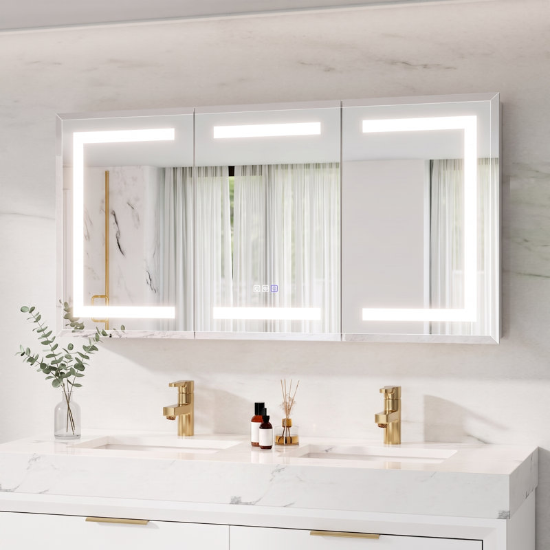 Armoire à pharmacie murale 48 po x 24 po à DEL en aluminium brillant avec miroir, 48''
