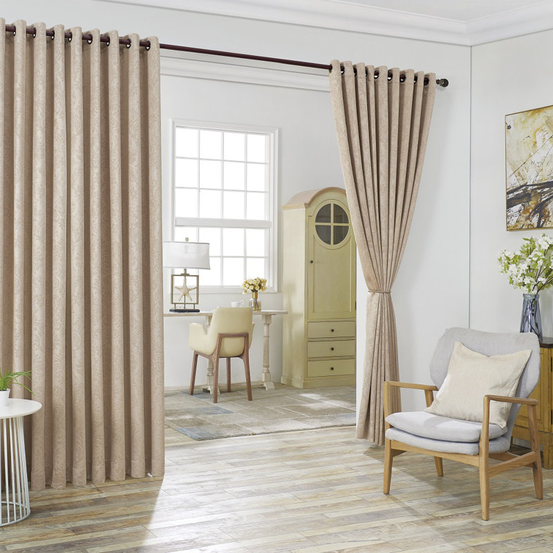 Nakagawa Damask Embossed Blackout Thermal Extra Large Curtains for Large Windows or a Room Divider, Taupe, 100'' W x 108'' L