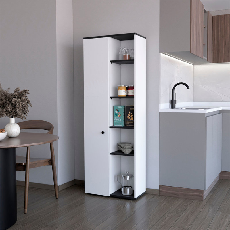 White And Black 1-Door Multistorage Kitchen Pantry, White/Black