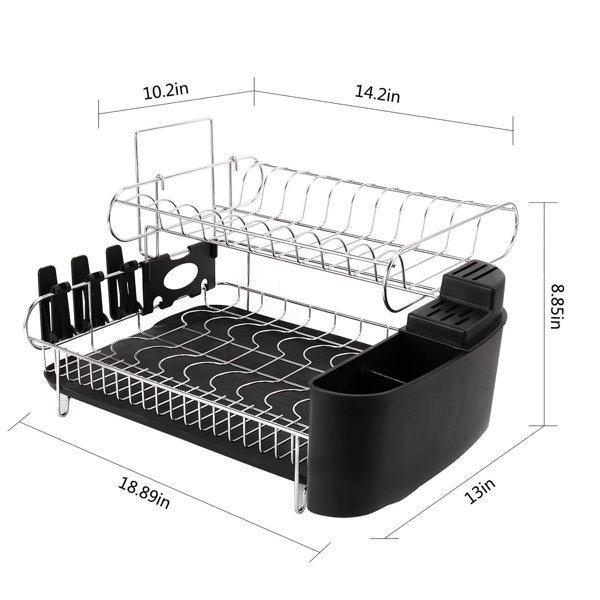 2 Tier Large Drying Rack with Drainboard Set Glass Utensil Holder