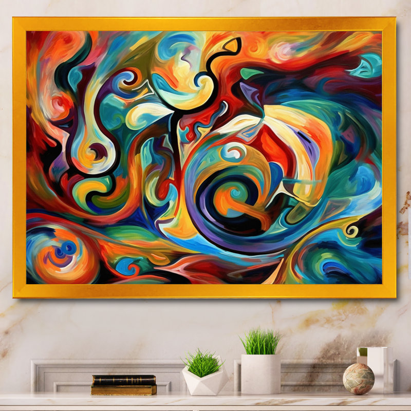 «Exploration de la liquidité abstraite jaune II», reproduction sur toile à l'encre liquide abstraite, Cadre flottant doré
