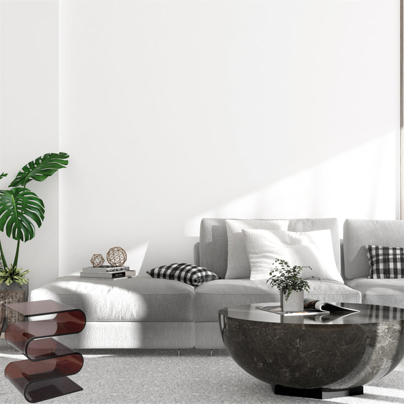 S-Shaped Acrylic Side Table, Amber Brown No-Assembly Multifunctional End Table with 4 Open Storage Shelves, 0.47" Thick Acrylic Accent Table for Living Room, Sofa, Bedroom & Balcony