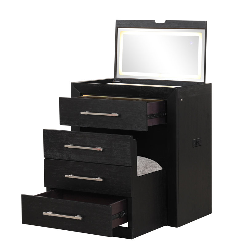 Ensemble coiffeuse et tabouret de maquillage Allisun Led, Noir