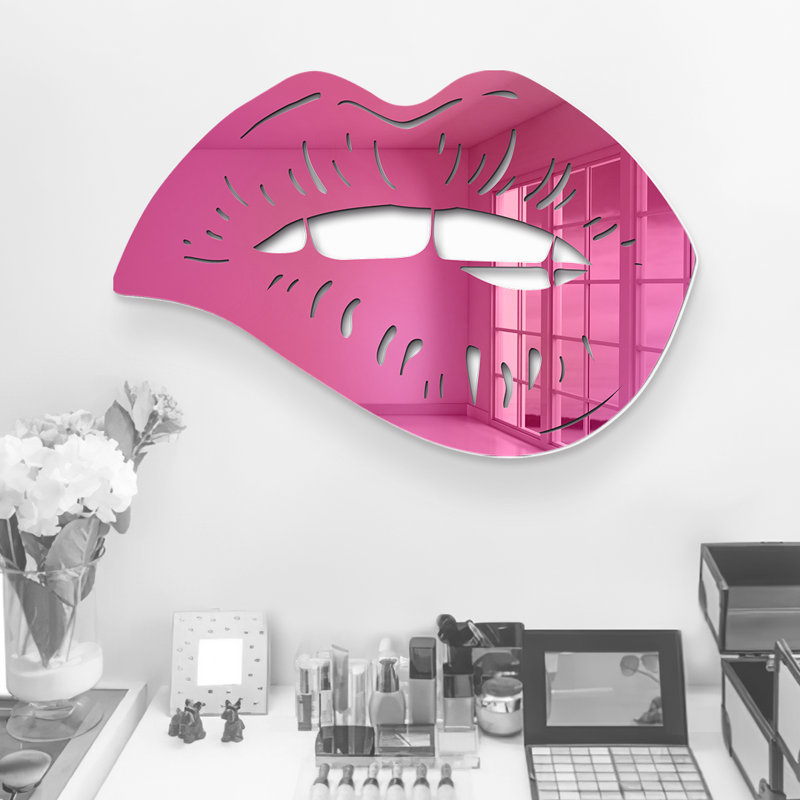 Décoration murale moderne «Biting Lips», H 11 po x l 16 po x P 1 po, Rose