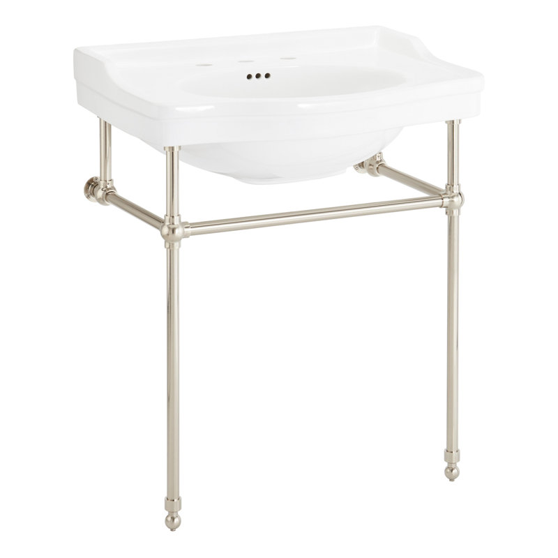 30" Cierra 31" Tall Vitreous China Rectangular Console Bathroom Sink with Overflow, Brushed Nickel