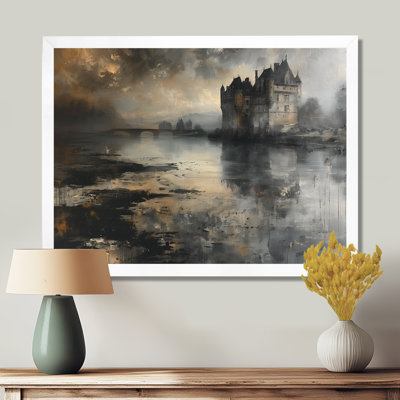 Impression sur toile grise noire et rustique au bord du lac I - Châteaux