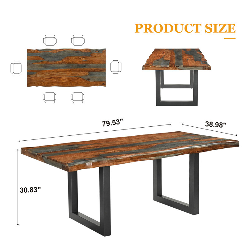 Solid Wood Top Metal Base Dining Table