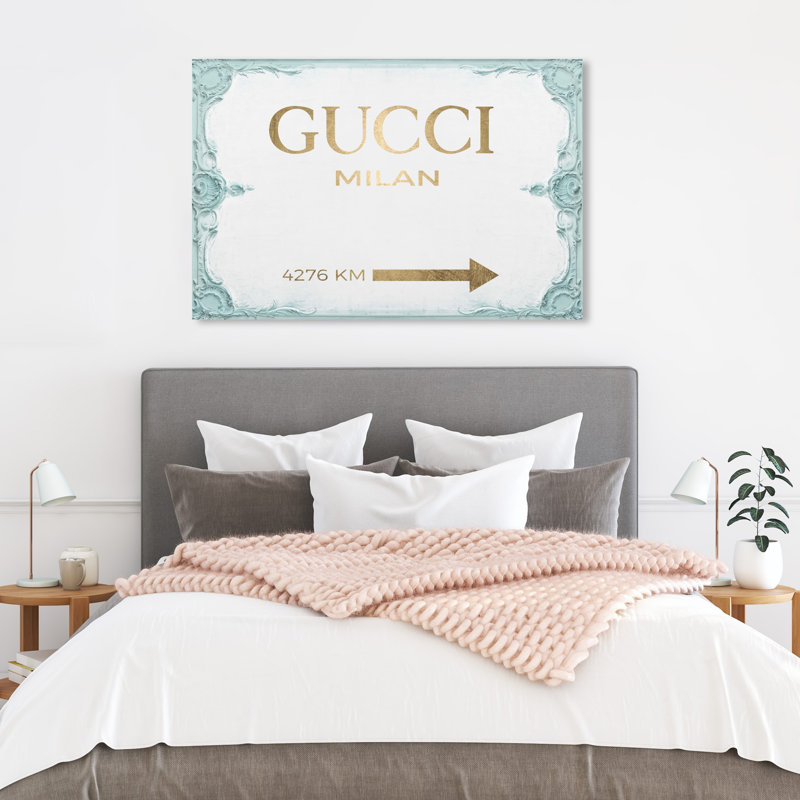 «Milan Sign Aqua», art textuel sur toile, Toile tendue, H 36 po x l 54 po