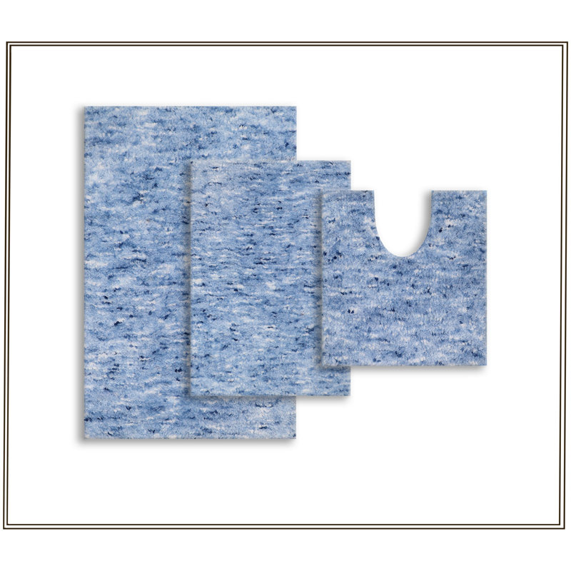 Cloud Comfort 100% Polyester Microfiber Bath Rug Set, Soft Shaggy & Machine Wash Bath Rug - 3Pc Set, Blue