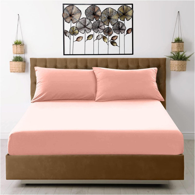 Premium Percale Deep Fitted Sheet  - Polycotton Solid Colour Double King Super King Long Lasting Bedsheet UK, Blush Pink