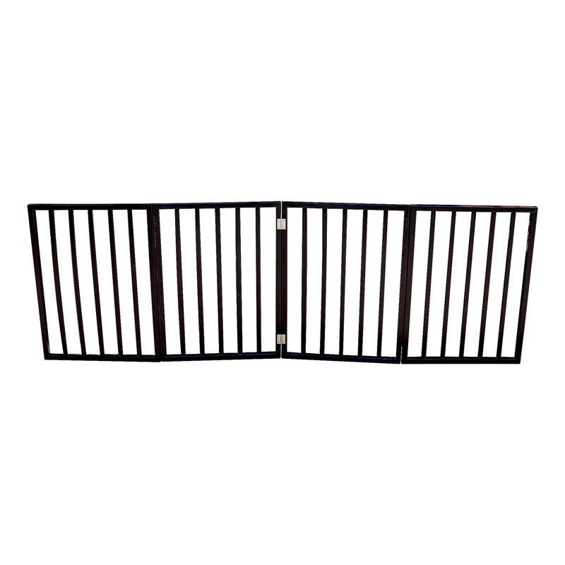 Barrière pour animaux - Barrière pour chiens, portes, escaliers ou maison - Autoportante, pliante, brune, en bois arqué
