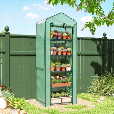 Mini Greenhouse with Screen Roof, Portable Small Greenhouse, Green
