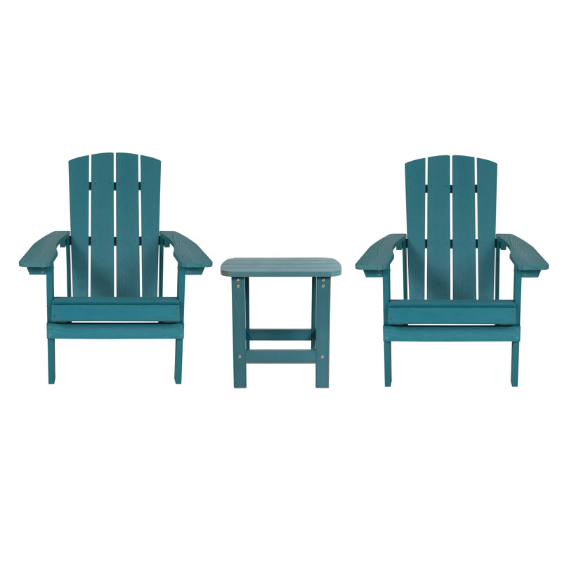 Balasi Indoor/Outdoor Adirondack Style Side Table and 2 Chair Set, Sea Foam