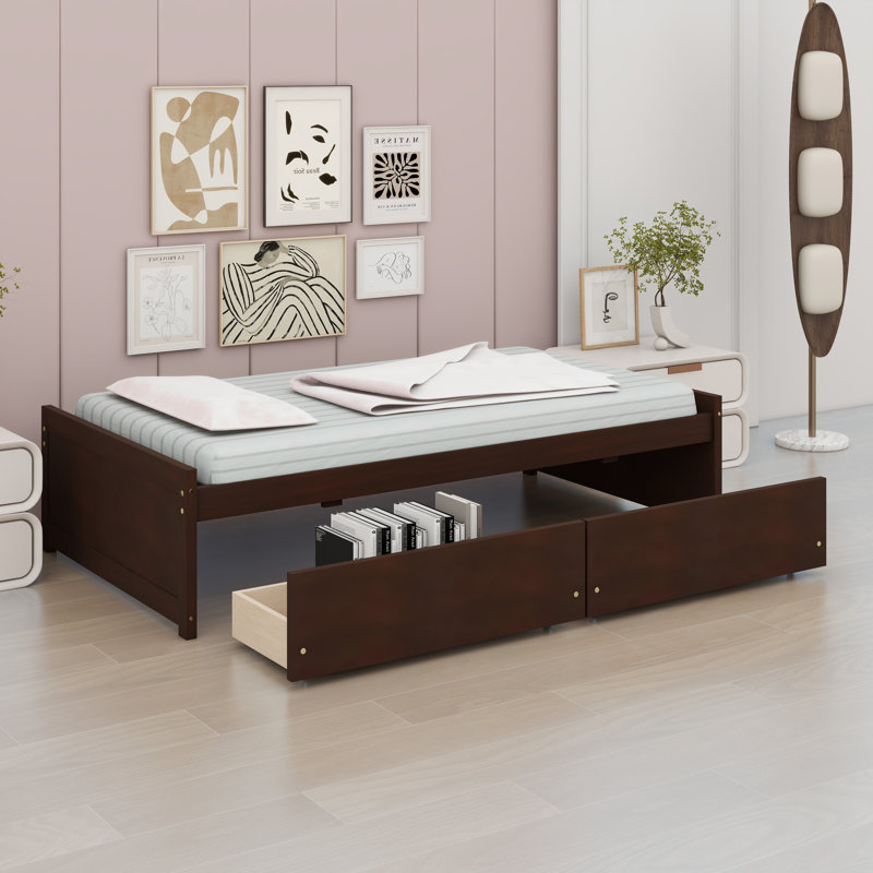 Solution de lit compact avec tiroirs de rangement coulissants, Espresso