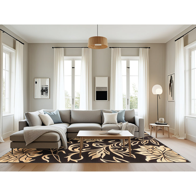 Tapis contemporain brun / beige, Rectangle 8 pi x 12 pi