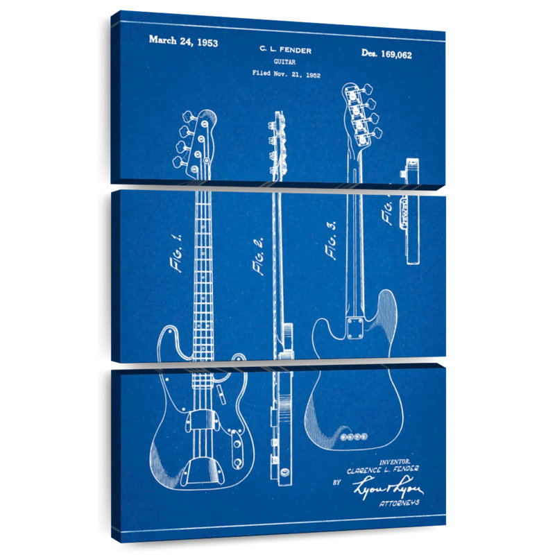 Affiche brevetée Blueprint Fender Precision Bass Guitare, H 38 po x l 24 po