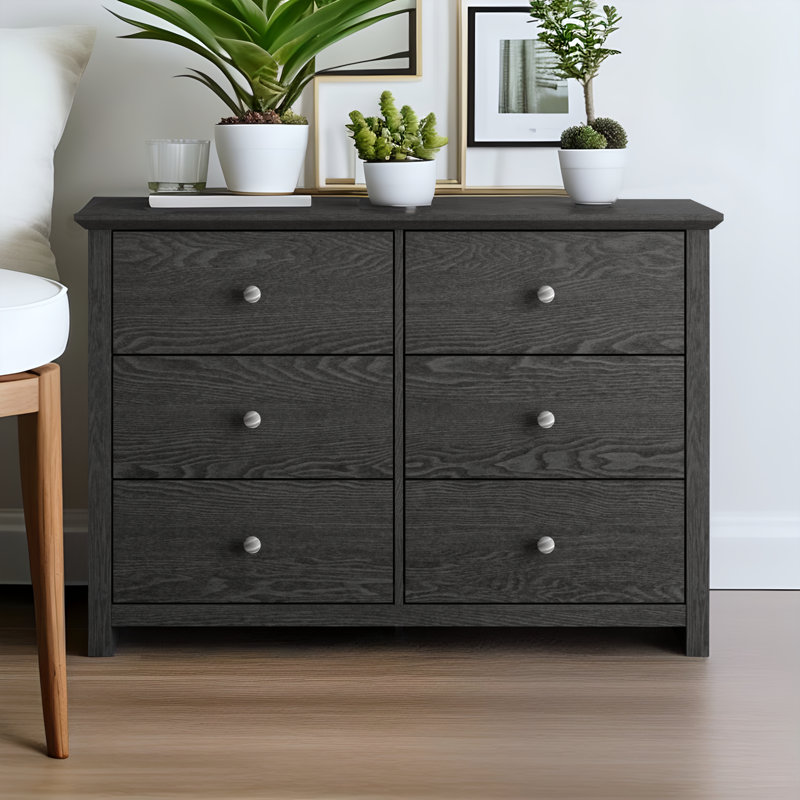 Commode double Tevrat à 6 tiroirs, Chêne gris foncé