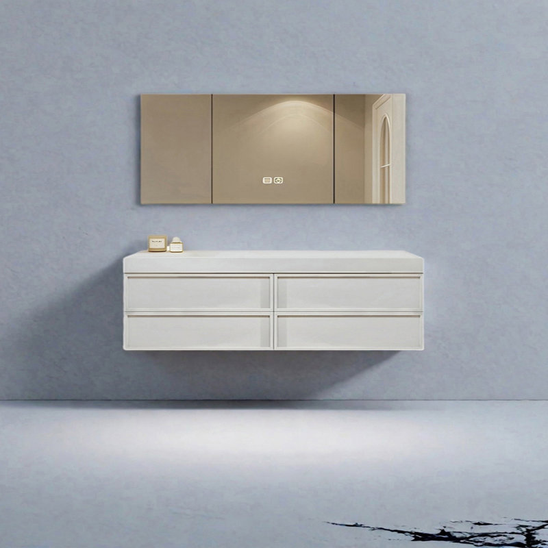 Armoire de salle de bain japonaise, Blanc, H 19,68 po x l 70,86 po x P 21,65 po