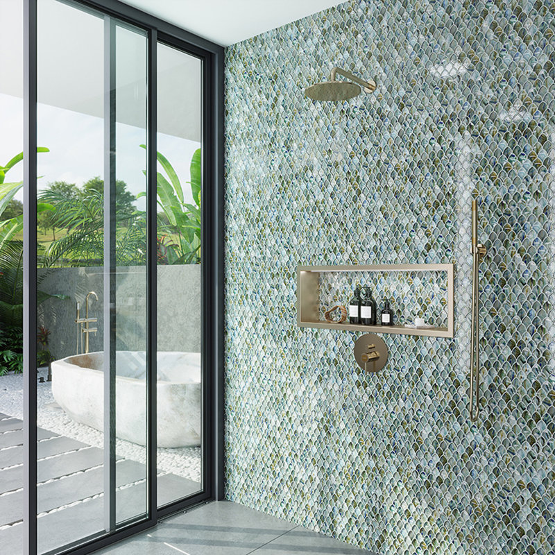 Majeste Fish Scale Tile, Blue/Silver