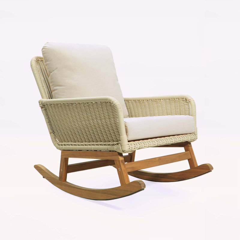 Chaise berçante minimaliste en osier avec coussins confortables et structure robuste, Ivoire ivoire