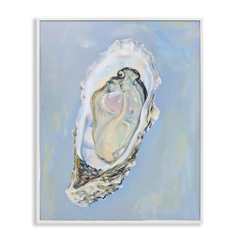 Détail d'une huître sur giclée par Arlington Prints, H 14 po x l 11 po, Giclée encadrée blanc bord de mer