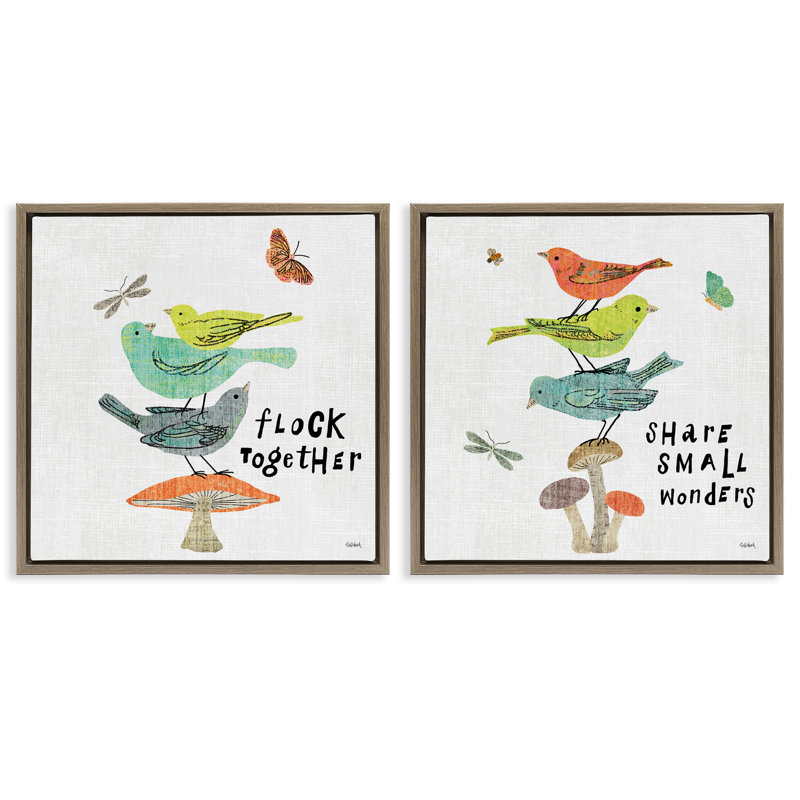 Ensemble de 2 toiles flottantes Flock Together, H 18 po x l 18 po, Cadre flottant brun