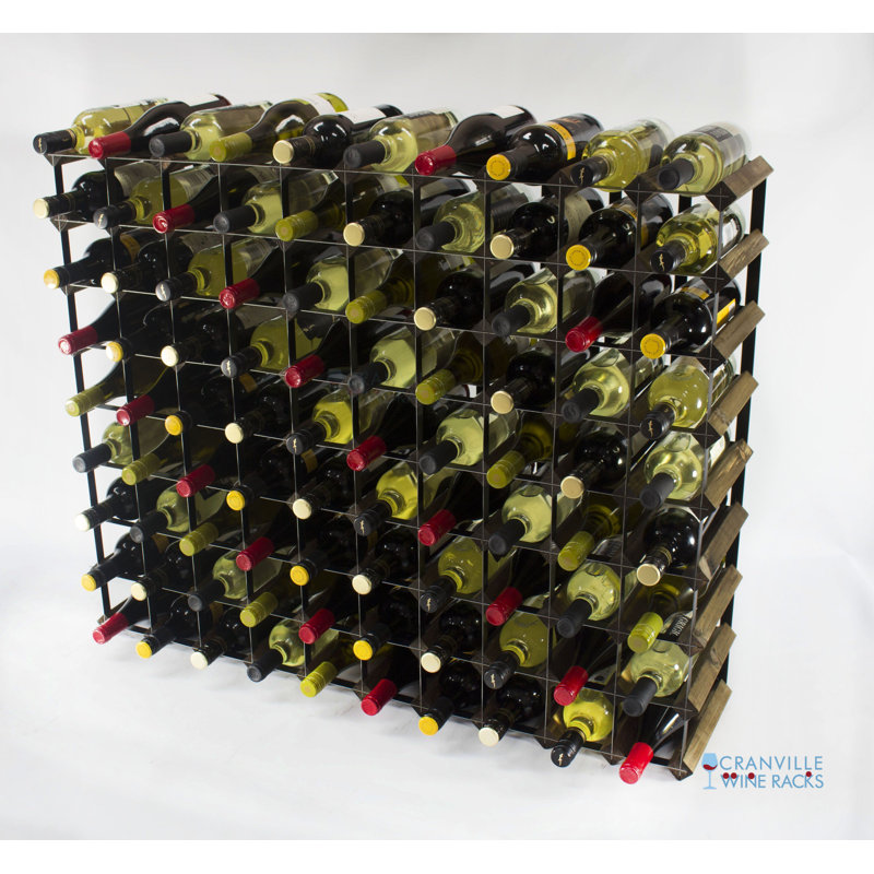 Liddle 90 Bottle Floor Wine Bottle Rack, Walnut Stained Pine / Black Steel